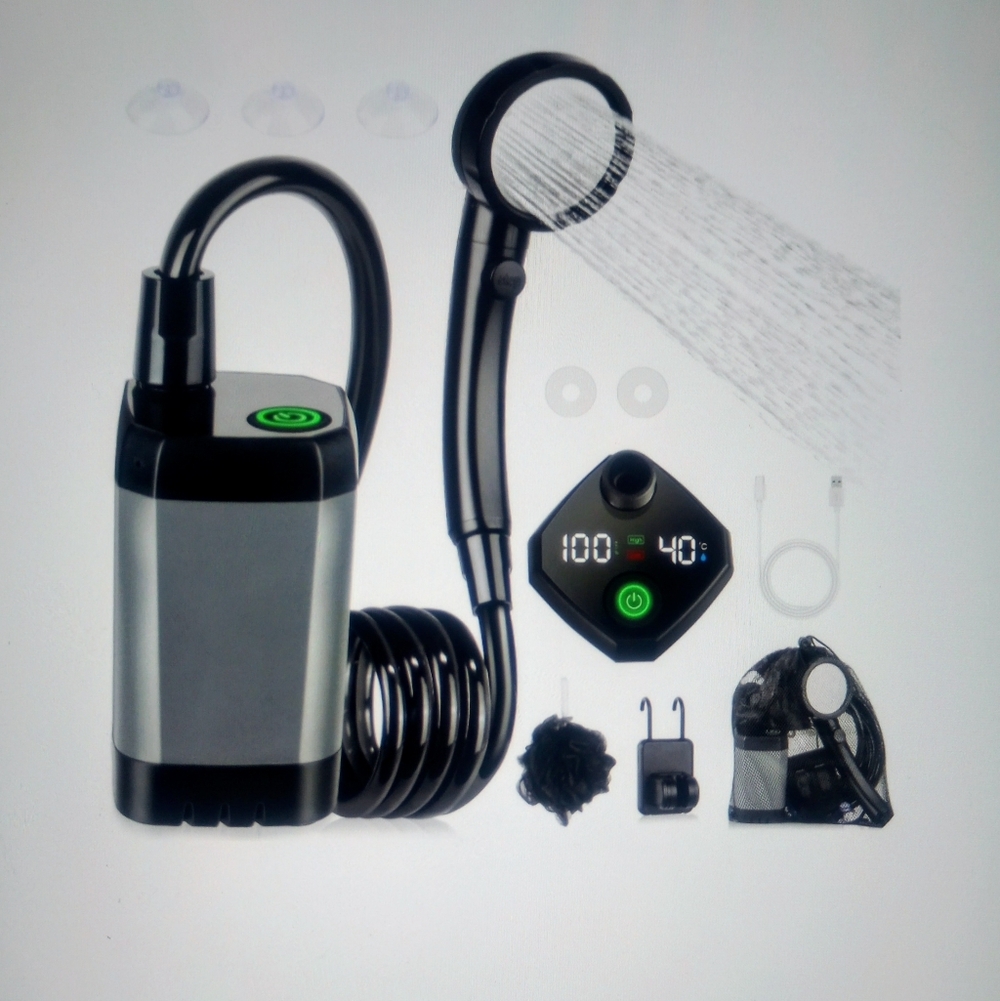 Portable Electric Camping Shower with Digital Display, New Generation